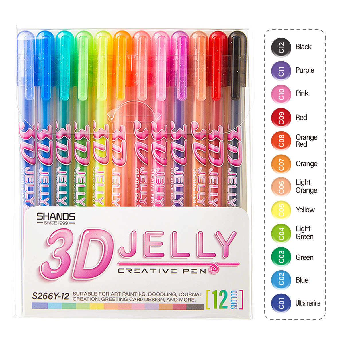 Gel Ink Pen Set - 샨즈 12색 3D 젤리 젤 펜