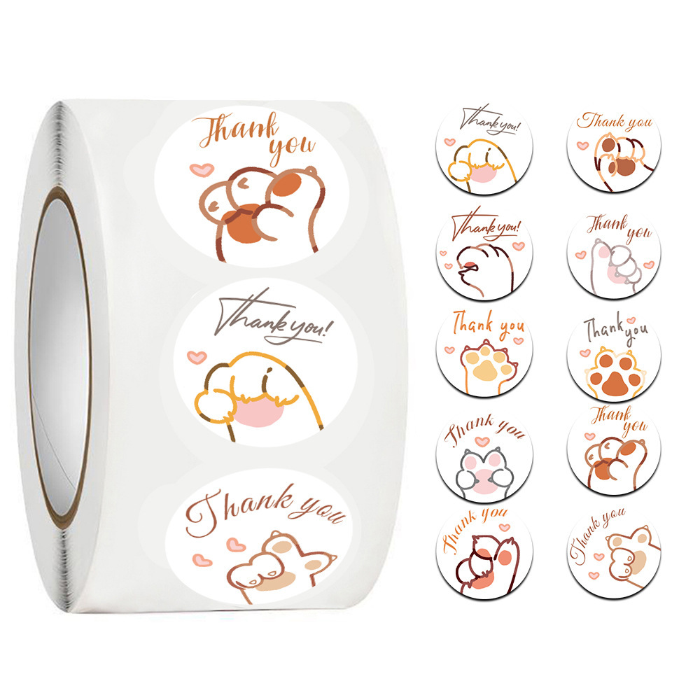 Sticker Label Roll - JCAC 500pcs/roll 귀여운 만화 고양이 발