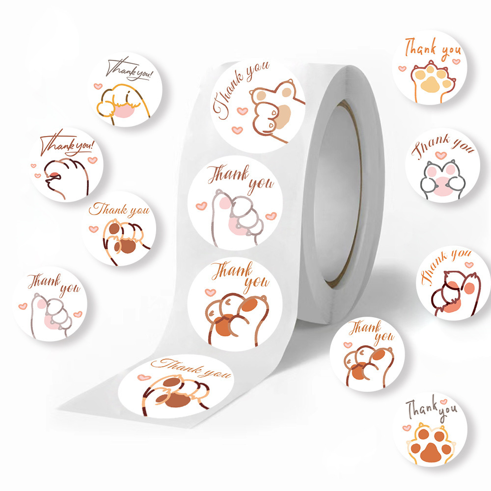 JCAC 500pcs/roll 귀여운 만화 고양이 발  - Sticker Label Roll 리뷰 및 가격