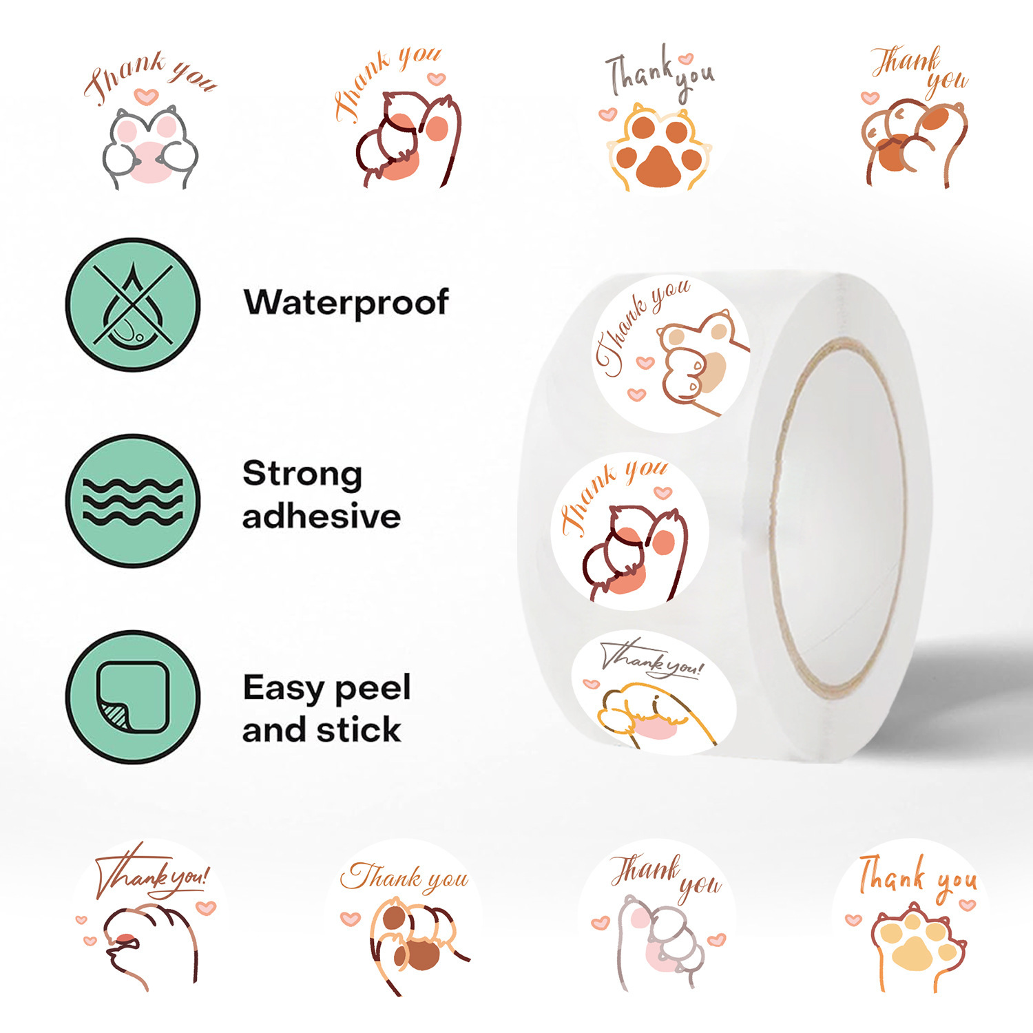JCAC 500pcs/roll 귀여운 만화 고양이 발  - Sticker Label Roll 리뷰 및 가격